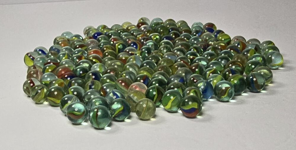 Lot of 170 Vintage Glass Cat Eye Marbles, Mixed Colors,